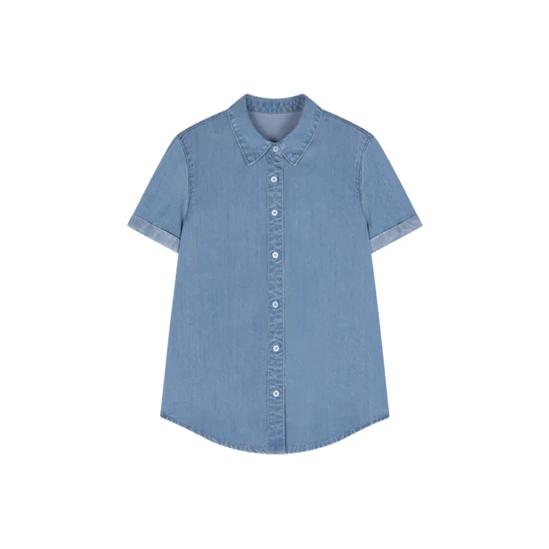 Mo Han Yi Mei Shirt Women's Light Denim Blue-0