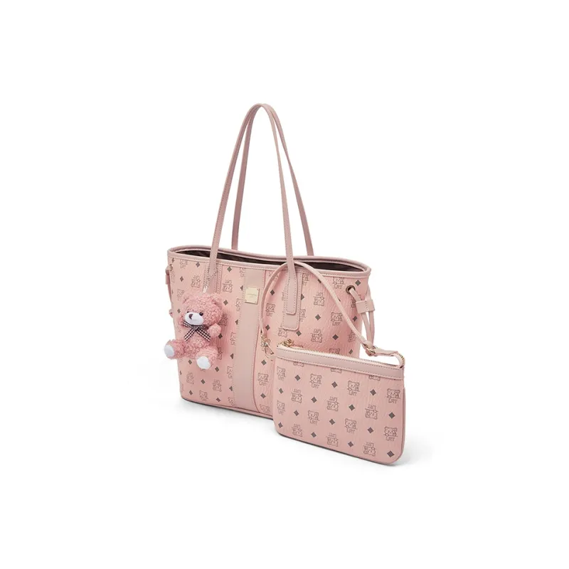 Old Man's Head Synthetic Leather Combo Bag, Shoulder Bag Women's Brown/Pink-10