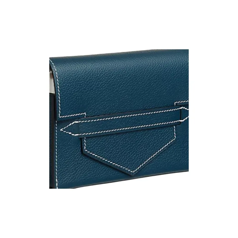 HERMES Calfskin Travel Storage Bag Unisex Blue-3