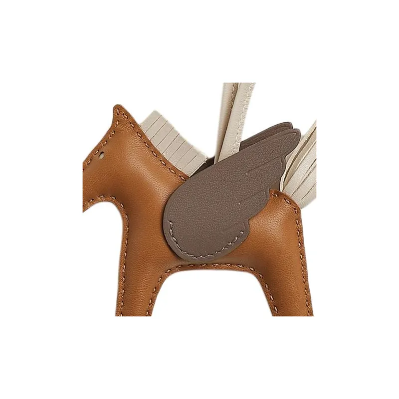 HERMES Rodeo Pegase Milo Lambskin With Swift Calfskin Bag Charm Bag Accessory Trumpets Unisex Gold Brown & Chalk White-1
