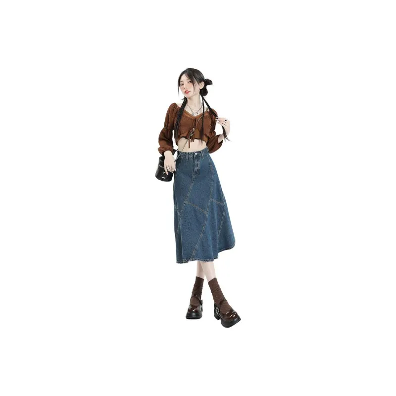 YINLEI Denim Long Skirt Women's-0