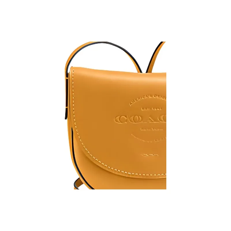 COACH Hudson Natural Smooth Leather Saddle Bag Shoulder Bag Crossbody Bag Medium Size Unisex Mustard Yellow-2
