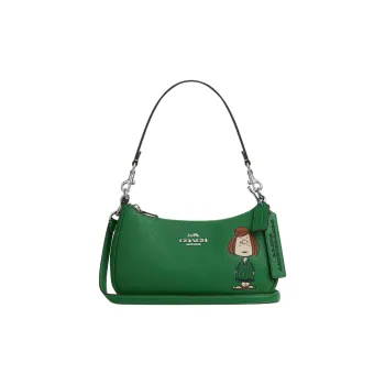COACH PEANUTS Collaboration Teri Pebbled Leather Shoulder Bag, Crossbody Bag, Handbag Medium Size Women's Green