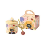 360ml[Wishing Cup-Yellow]Floral Cat+Floral Spoon