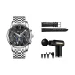 Silver Case Black Dial Silver Steel Band-Fascia Gun Gift Box Set