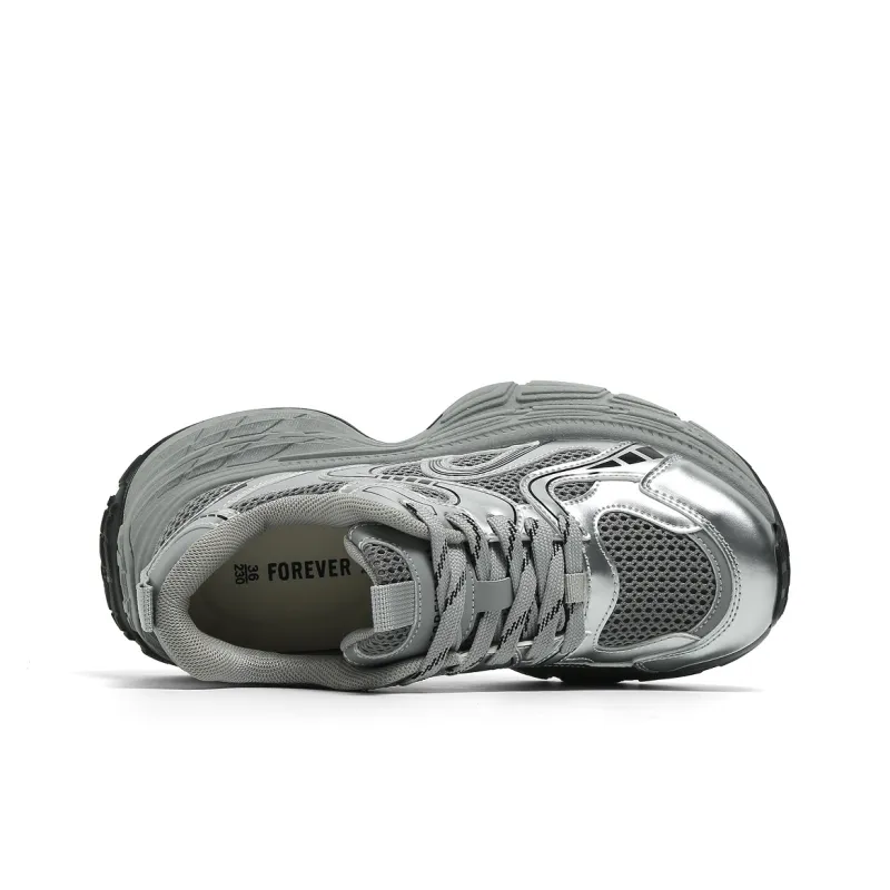 FOREVER 21 Anti Slip Wear Resistant Low Top Chunky Sneakers Women's Silver-3
