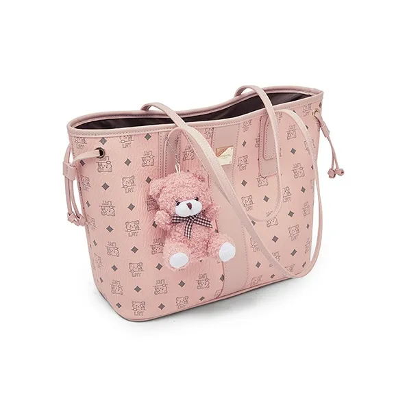 Old Man's Head Synthetic Leather Combo Bag, Shoulder Bag Women's Brown/Pink-11