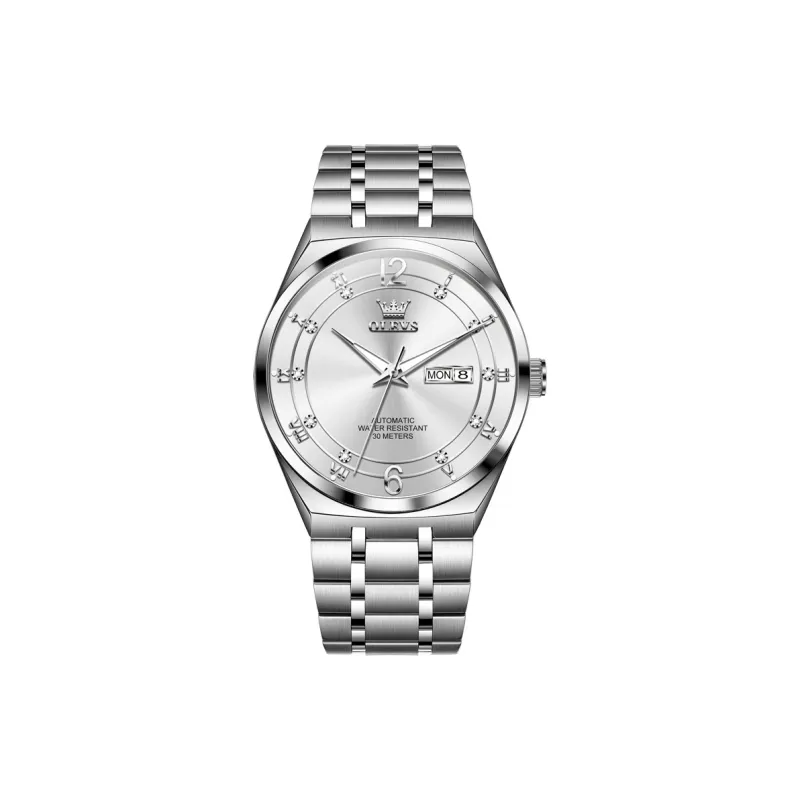 OLEVS Mechanical Movement Stainless Steel Watchband Watch Men's Watches White Dial-0