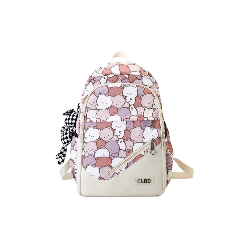 Wolfhorse Nylon Backpack Unisex Black Large Letter/Black Small Letter/Pink Cartoon-14