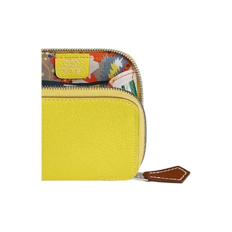 HERMES Silk'In Evercolor & Barenia Calfskin Coin Purse Women's Lime Gray & Orange & Gull Gray-2