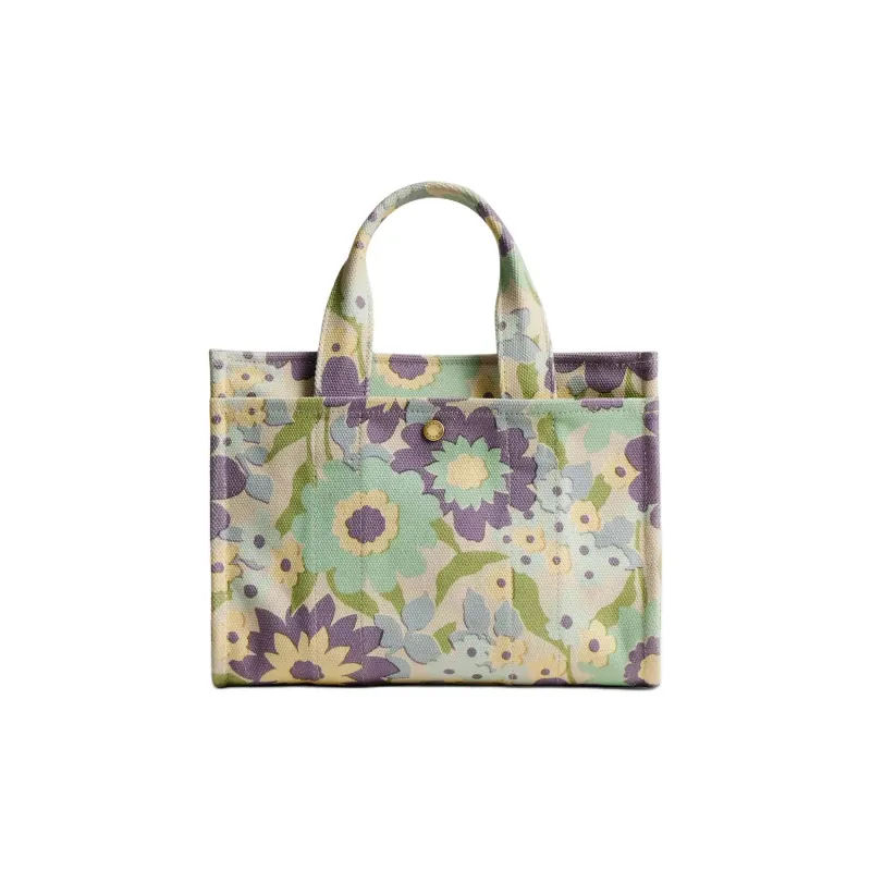 COACH Cargo Cotton Tote Bag, Shopping Bag, Shoulder Bag, Crossbody Bag, Handbag Medium Size Women's Brass & Ivory Chalk-1
