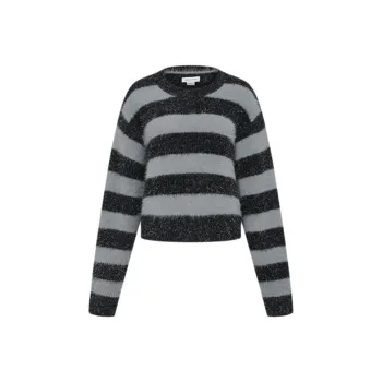 URBAN REVIVO Knitwear Women's Pitch Black Gray Stripes