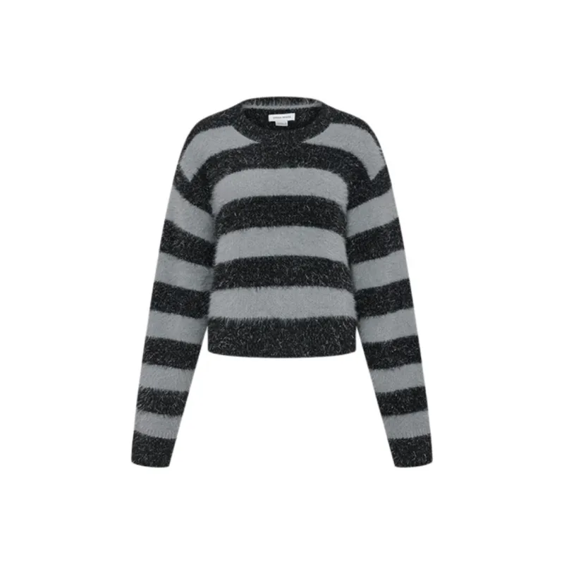 URBAN REVIVO Knitwear Women's Pitch Black Gray Stripes-0