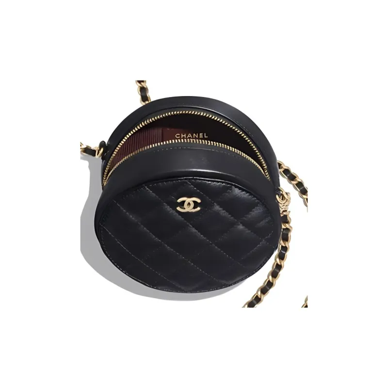 CHANEL Sheepskin Round Bag, Chain Bag, Shoulder Bag Women's Black-1