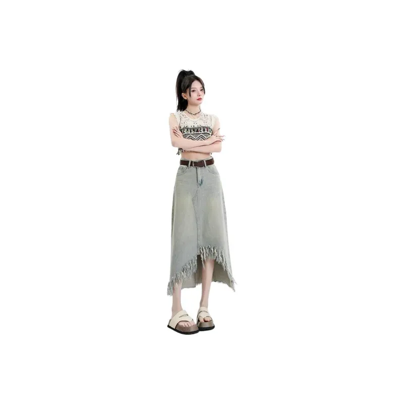 YINLEI Denim Long Skirt Women's-0