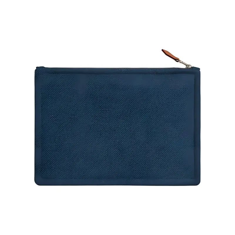 HERMES Flat H Natte Wool Clutch Small Size Women's Blue-1