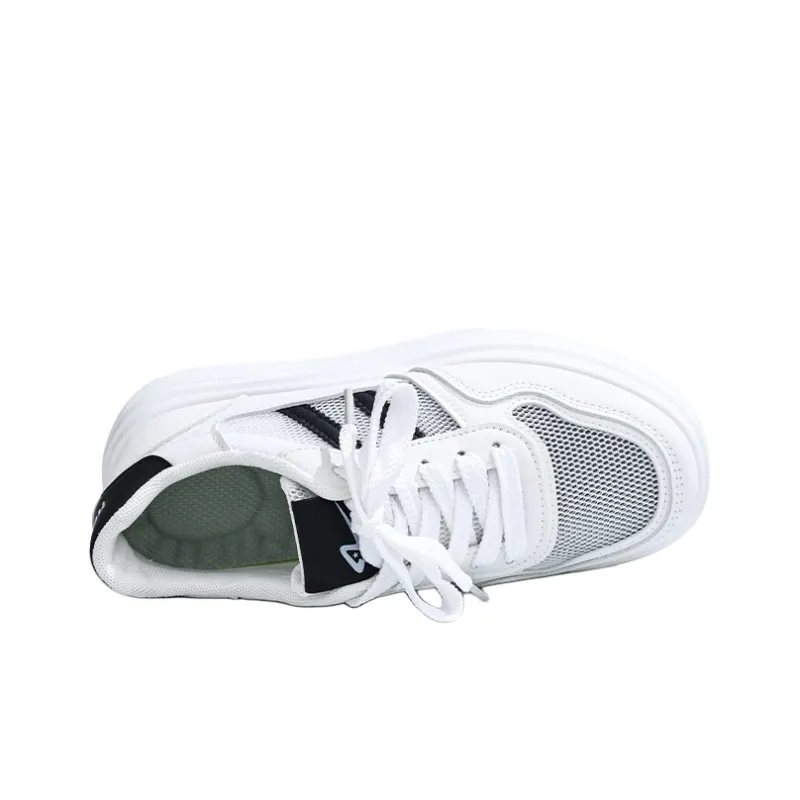 RENBEN Breathable Height Increase Low Top Skateboard Shoes Women's Black White-3