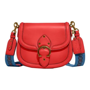 COACH Beat Leather Saddle Bag, Shoulder Bag, Crossbody Bag Small Size Women's Red