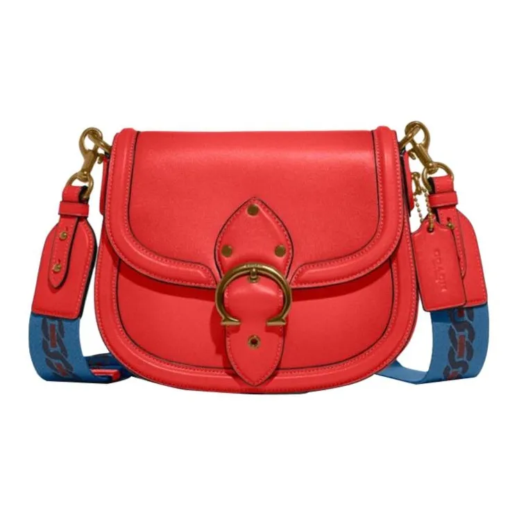 COACH Beat Leather Saddle Bag, Shoulder Bag, Crossbody Bag Small Size Women's Red-0