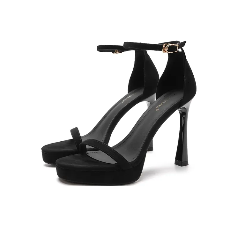 Zubumei One Strap Sandals Women's Black Fleece-1