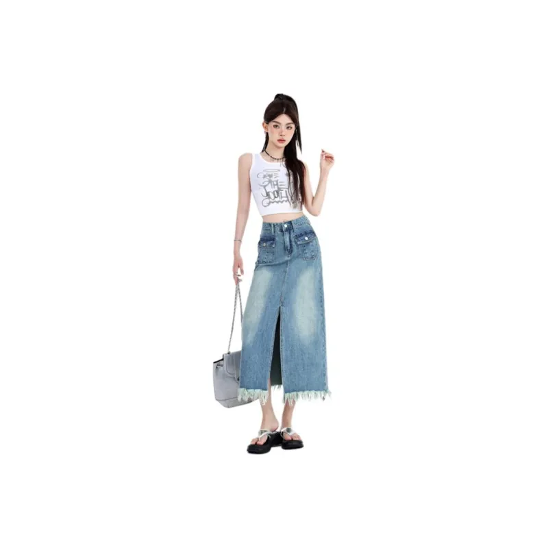 YINLEI Denim Long Skirt Women's-0