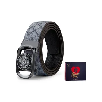 WilliamPOLO PVC Leather Belts Men's Gunmetal 3.5cm Width