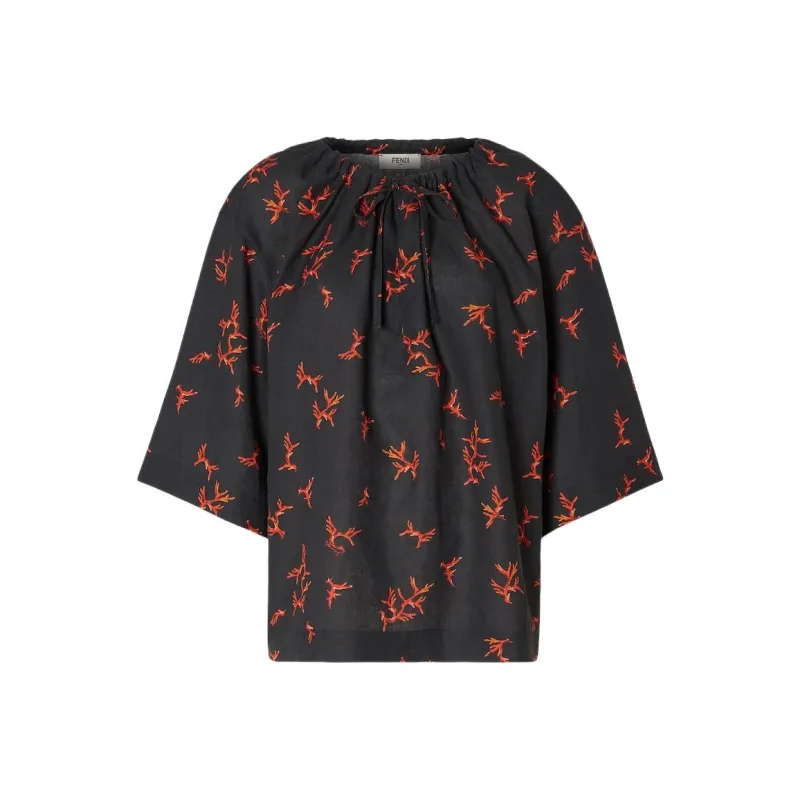 FENDI SS25 Drop Shoulder Sleeve T Shirt Women's Black-0