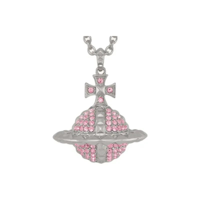 Vivienne Westwood Faux Crystal Necklaces Women's Rhodium/Light Rose Crystal-1