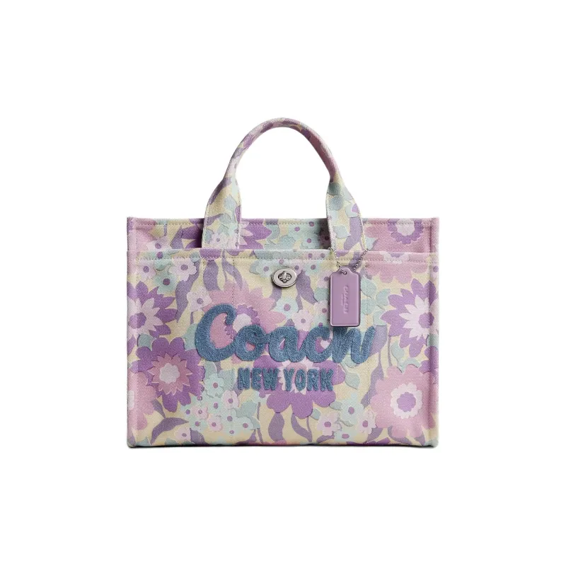 COACH Cargo Cotton Tote Bag, Shopping Bag, Shoulder Bag, Crossbody Bag, Handbag Women's Silver & Ivory Purple-0
