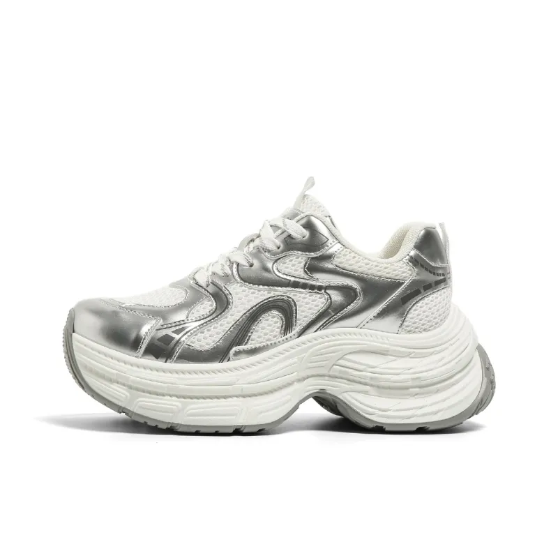 FOREVER 21 Chunky Sneakers Women's Low Top White Silver-0