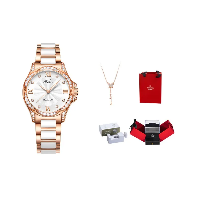 EBOHR Revenge Collection Mechanical Movement Stainless Steel Strap Watch Women's Watch White Dial-0