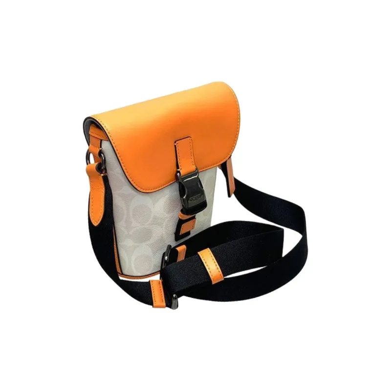 COACH Track Canvas With Leather Shoulder Bag, Crossbody Bag Mini Men's Chalk White & Candy Orange-3