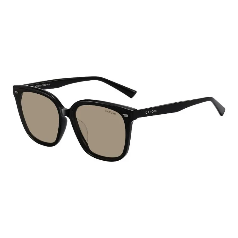 CAPONI Plate Frame Square Sunglasses Unisex Black-0