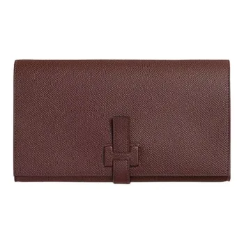 HERMES Epsom Calfskin Wallet Regular Unisex 0G Rouge Sellier Saddle Red