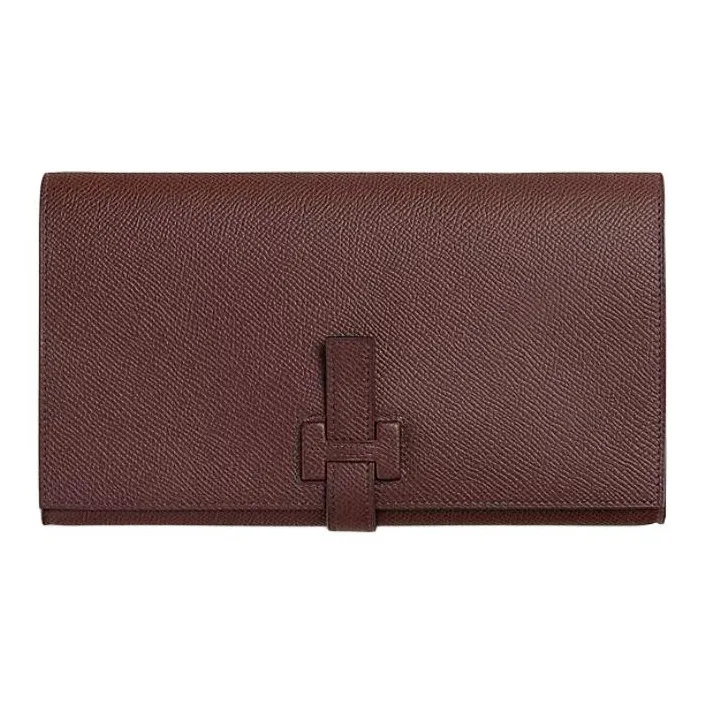 HERMES Epsom Calfskin Wallet Regular Unisex 0G Rouge Sellier Saddle Red-0