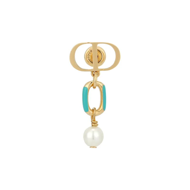 DIOR Metal Resin Pearl Earrings Women's Gold-1