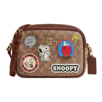 COACH PEANUTS Collaboration Jamie Coated Canvas Camera Bag, Crossbody Bag, Shoulder Bag Trumpets Women's Tan