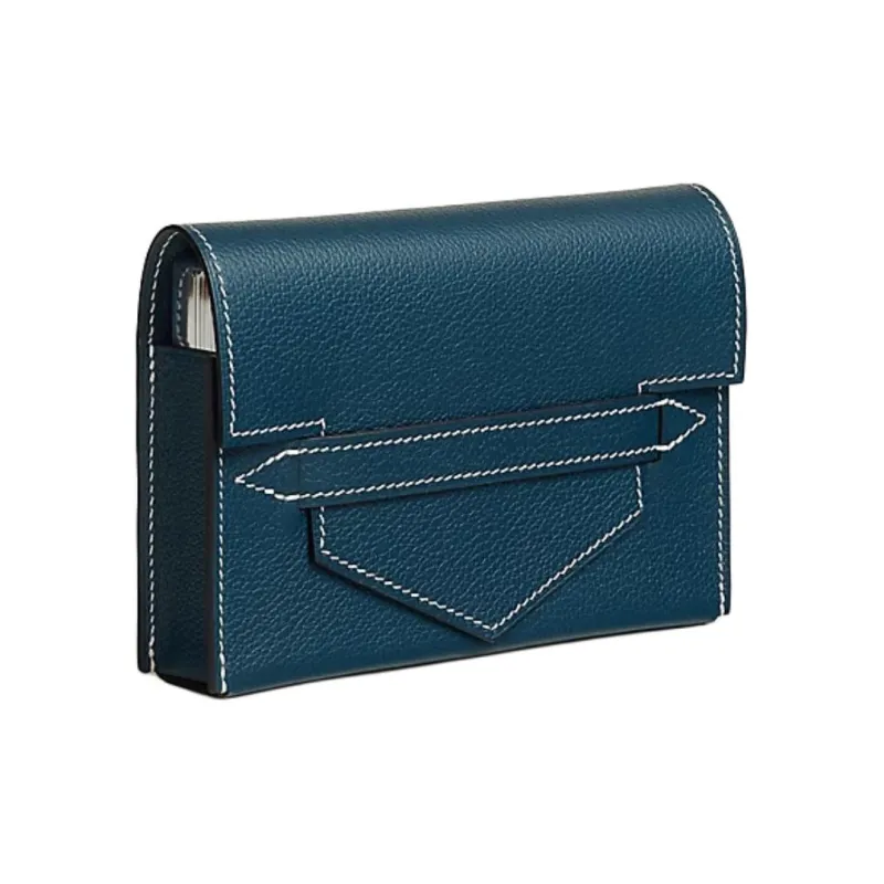 HERMES Calfskin Travel Storage Bag Unisex Blue-0