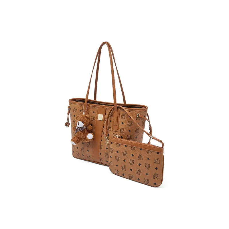 Old Man's Head Synthetic Leather Combo Bag, Shoulder Bag Women's Brown/Pink-1