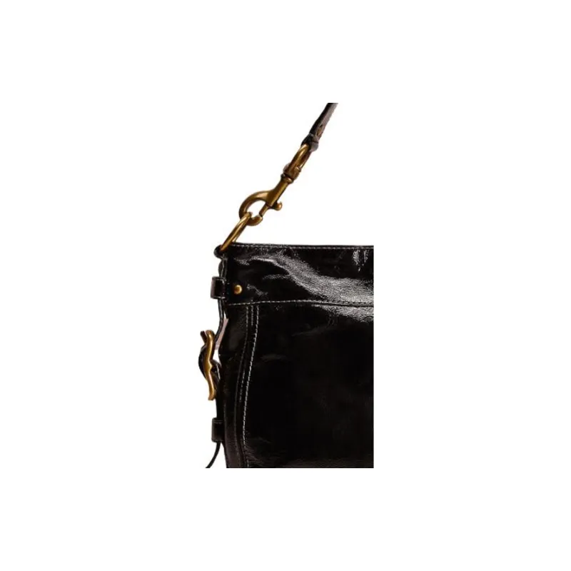 COACH Zip Shoulder Bag Patent Leather Hobo Bag Handbag Shoulder Bag Medium Size Women's Black-2