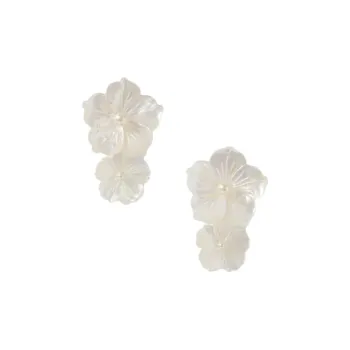 Jennifer Behr Mother Of Pearl, Pearl, Gold Plated, Brass Earrings Unisex White