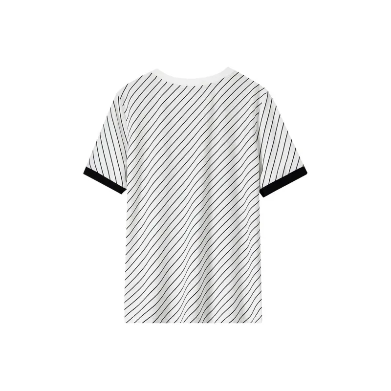 SENTUBILA T Shirts Women's White Base Black Stripes-1