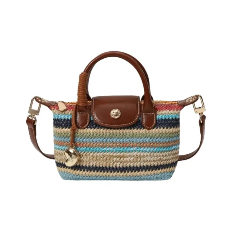 PAYOT Straw Woven Tote Shoulder Bag, Crossbody Bag, Handbag Women's Multicolor Stripes/Light Yellow/Light Blue-0