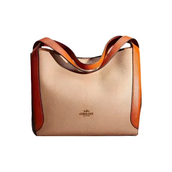 COACH Hadley Polished Pebbled Leather Handbag Shoulder Bag Women's Taupe & Ginger Yellow