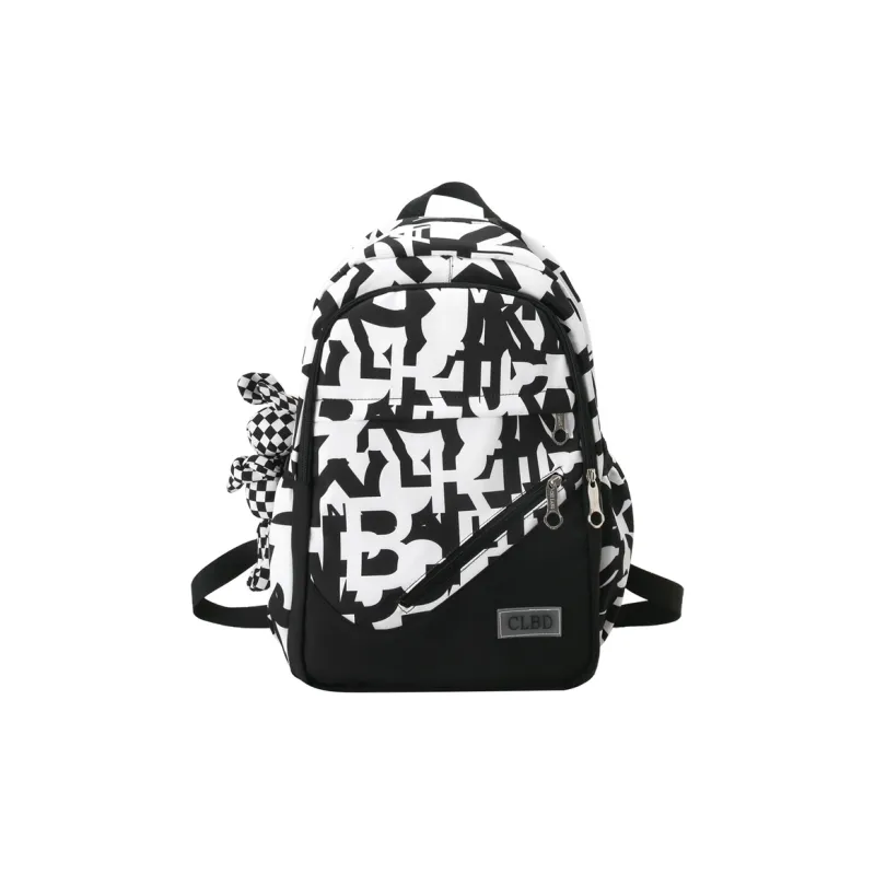 Wolfhorse Nylon Backpack Unisex Black Large Letter/Black Small Letter/Pink Cartoon-0