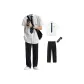 White Shirt+Navy Blue Tie+Black Suit Pants