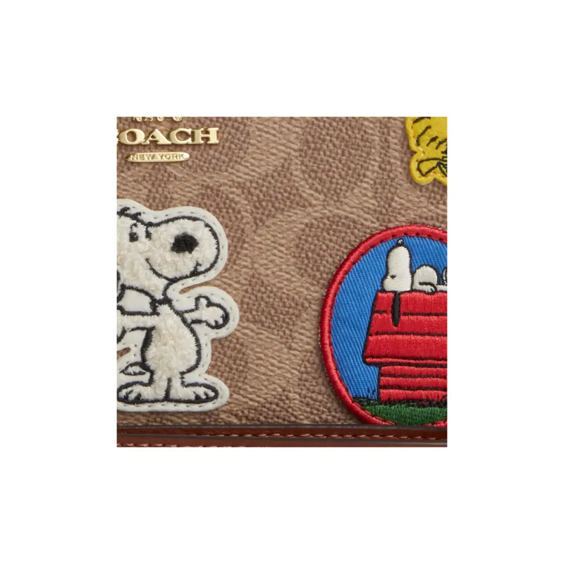 COACH PEANUTS Collaboration Zip Around Coated Canvas Wallet Trumpets Women's Tan-2