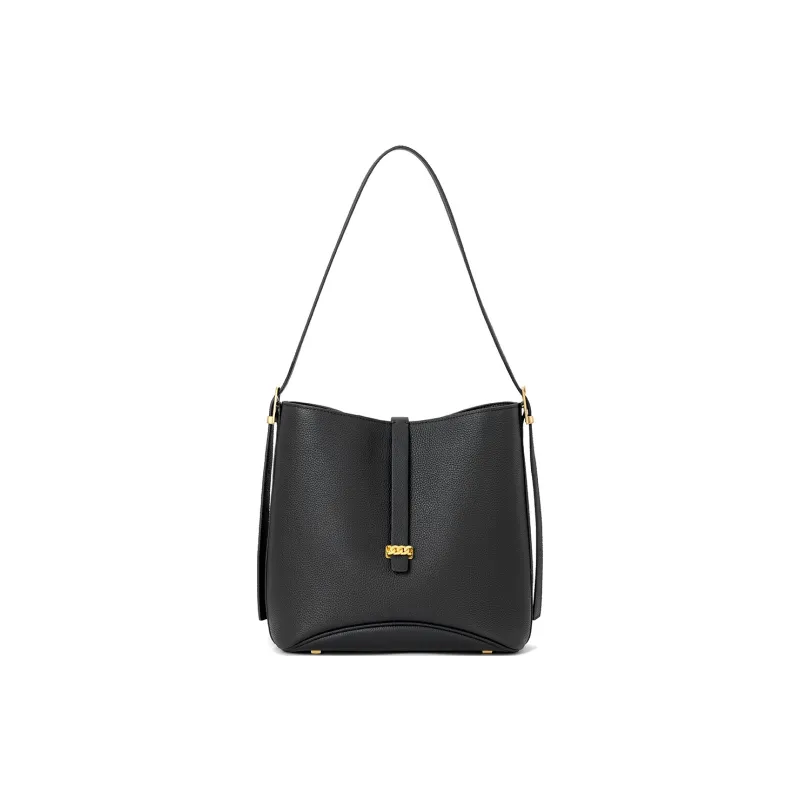 ROBERTA DI CAMERINO Top Grain Cow Leather Crossbody Bucket Shoulder Bag Women's Classic Black/Elephant Gray-0