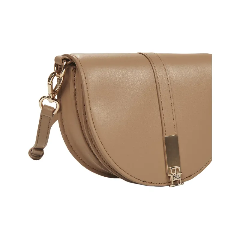 Tommy Hilfiger Cow Leather Saddle Bag, Shoulder Bag, Crossbody Bag Trumpets Women's Brown-4