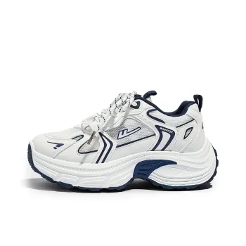 Warrior Cushioning And Breathable Low Top Chunky Sneakers Unisex White Dark Blue